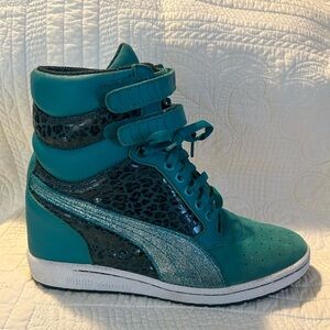 Puma Contact Sky Women’s Wedge Sneakers Hi-top Teal Green Size 8.5